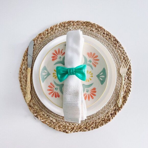 Stylish Bow Napkin Rings – Medium Green - Handmade - Wedding Party Event Planner - Picture 1 of 11